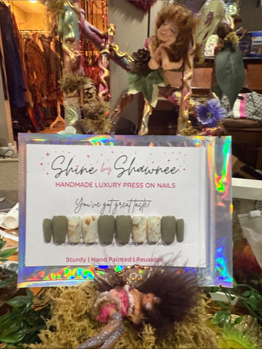 Shine by Shawnee Olive & Marble Handmade Press-On Nail Set NWT 1/$10 5/$35